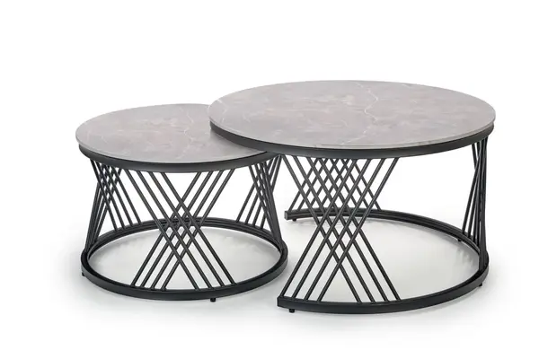 Set 2 mese de cafea Flamingo marmura gri/negru