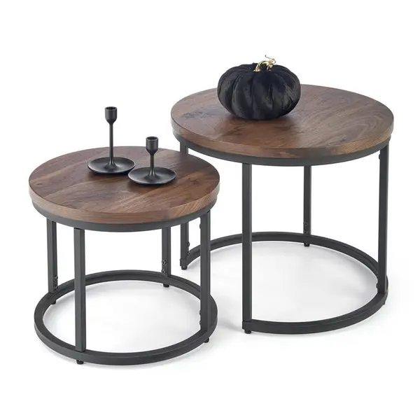 Set 2 mese de cafea Oreo nuc/negru – d43-53 x h35-45 cm
