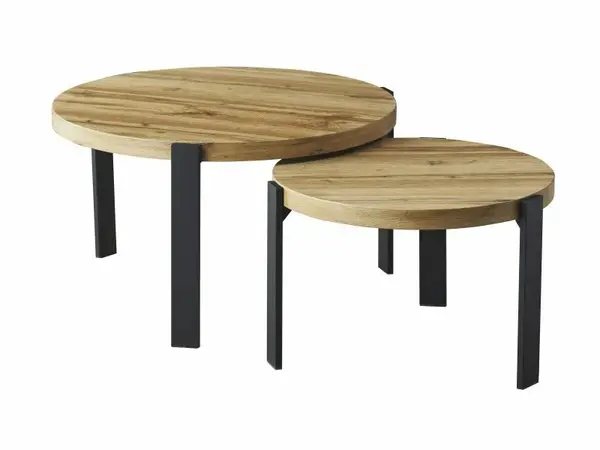 Set 2 mese de cafea Polo stejar artizan/negru ø80/ø60