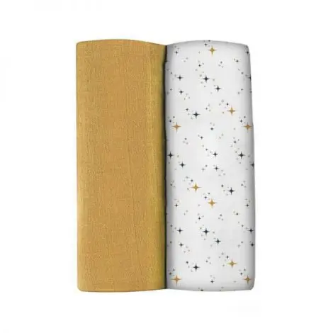 Set 2 Museline Beaba bumbac 120x120 cm Honey Yellow Starry Night