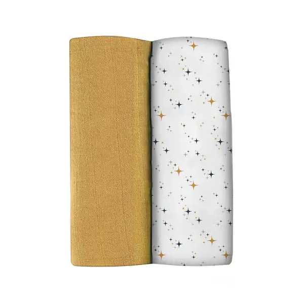 Set 2 museline Beaba bumbac 120x120 cm Honey YellowStarry Night