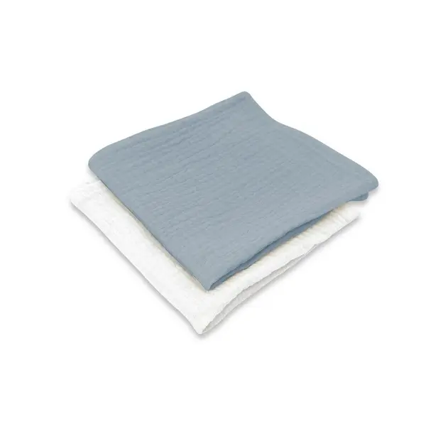 Set 2 museline, Qmini, Multifunctionale, Din material certificat Oeko Tex Standard 100, 30x30 cm, Jeans si Cream