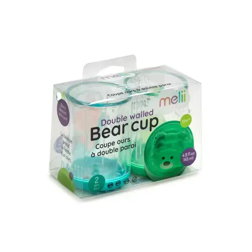 Set 2 pahare pentru copii Melii, cu design interior, Albastru/Verde