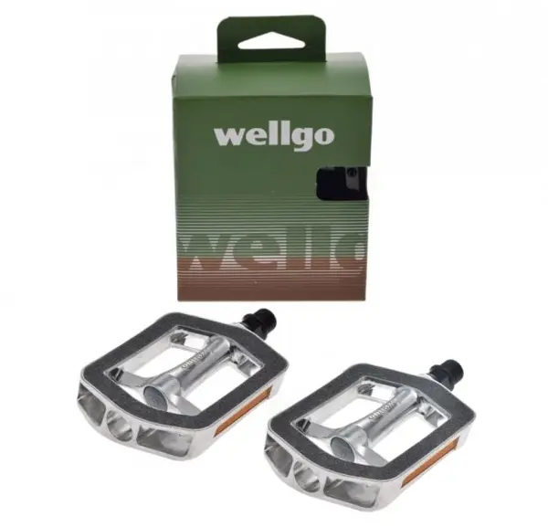 Set 2 pedale Wellgo din aluminiu cu insertii antiderapante pentru bicicleta, filet 9 16, culoare negru argintiu