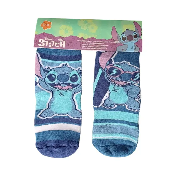 Set 2 perechi sosete ABS, talpa antiderapanta, albastru, Happy, Stitch Engros