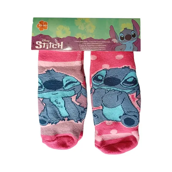 Set 2 perechi sosete ABS, talpa antiderapanta, roz, Happy, Stitch Engros