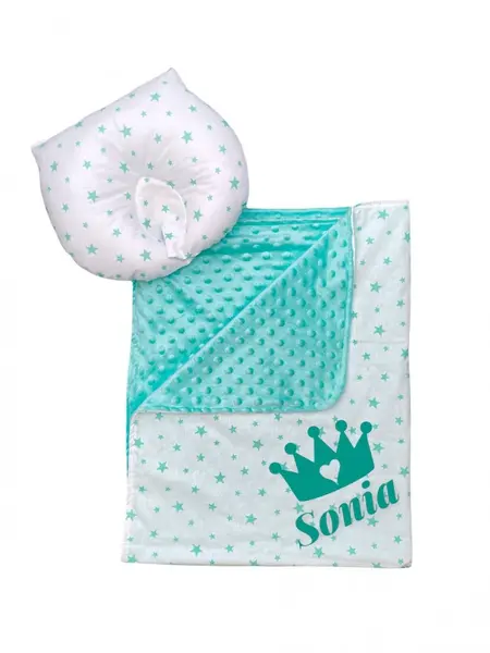 Set 2 piese personalizat paturica 90x70 mincky si perna pentru formarea capului
