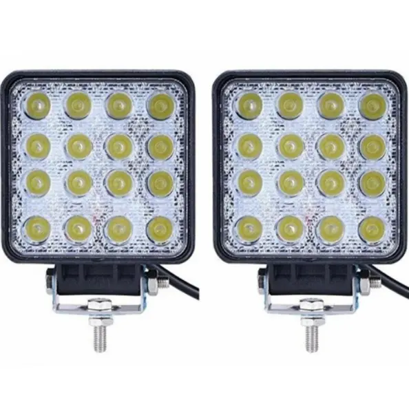 Set 2 Proiectoare LED Offroad 48W, 12V-24V Camion, 4800LM, Protectie IP67 Rezistent la Apa, 6000K Alb Rece