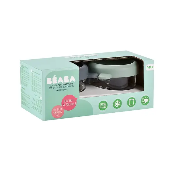 Set 2 recipiente ermetice sticla Beaba Mineral Sage Green 150 ml