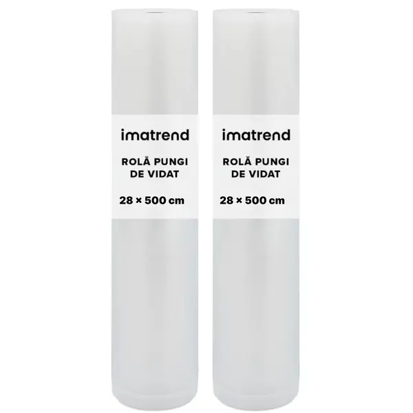 Set 2 role pungi de vidat gofrate IMA Trend pentru aparat de vidat– 28x500cm, Compatibilitate Universala, Transparenta