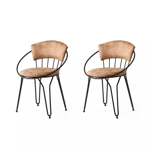Set 2 Scaune Bucatarie Istanbul 965, Negru - Bej, 60x77x50 cm