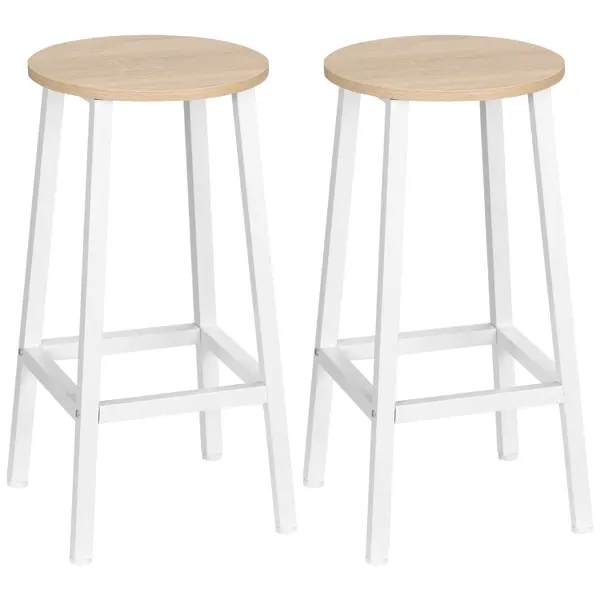Set 2 scaune de bar HOMCOM, de bucatarie cu suport pentru picioare, alb natural | Aosom Romania