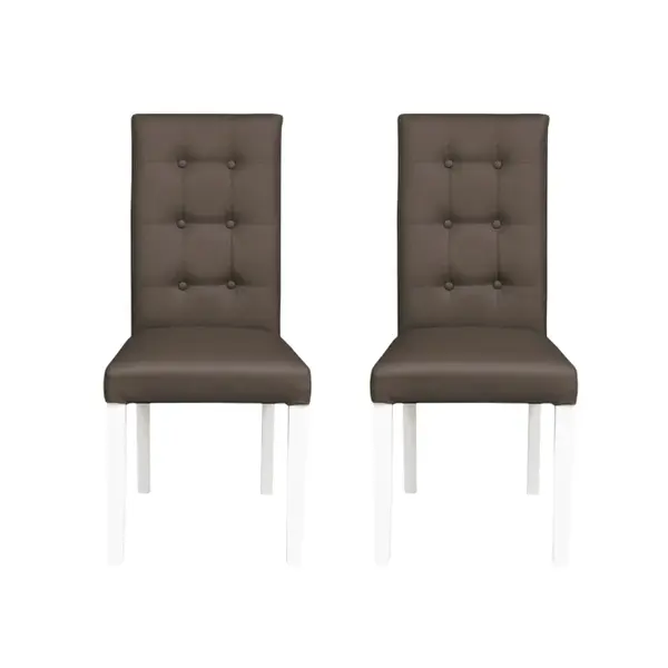 Set 2 scaune living TEO LUX, picioare lemn alb, piele ecologica gri elefant, 46x60x98 cm
