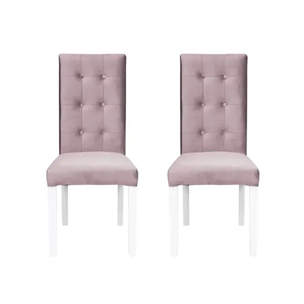 Set 2 scaune living TEO LUX, picioare lemn alb, stofa roz pudra, 46x60x98 cm