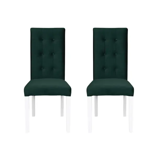 Set 2 scaune living TEO LUX, picioare lemn alb, stofa verde smarald, 46x60x98 cm