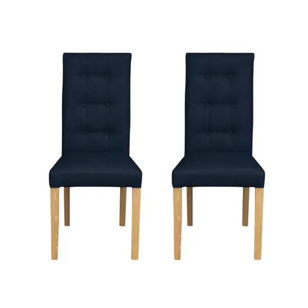 Set 2 scaune living TEO LUX, picioare lemn natur, piele ecologica albastru, 46x60x98 cm