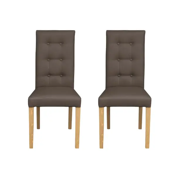 Set 2 scaune living TEO LUX, picioare lemn natur, piele ecologica gri elefant, 46x60x98 cm