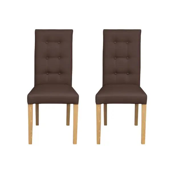 Set 2 scaune living TEO LUX, picioare lemn natur, piele ecologica maro deschis, 46x60x98 cm