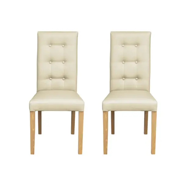 Set 2 scaune living TEO LUX, picioare lemn natur, piele ecologica crem, 46x60x98 cm