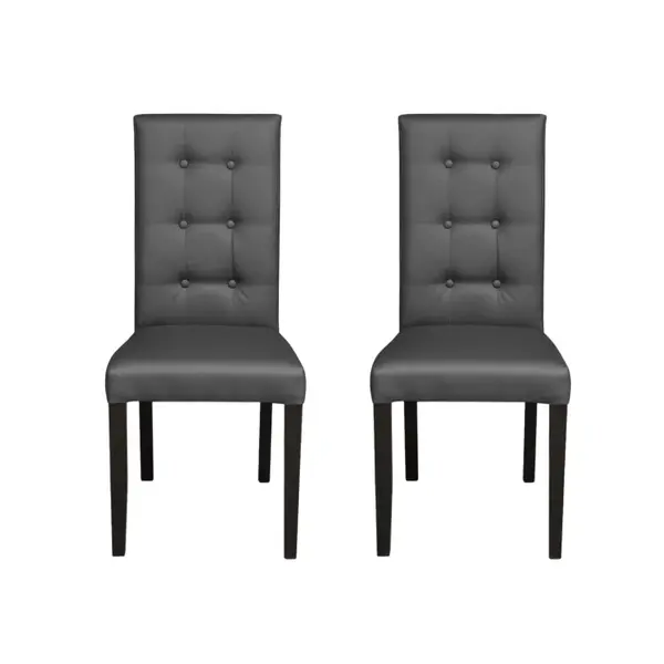 Set 2 scaune living TEO LUX, picioare lemn wenge, piele ecologica gri, 46x60x98 cm