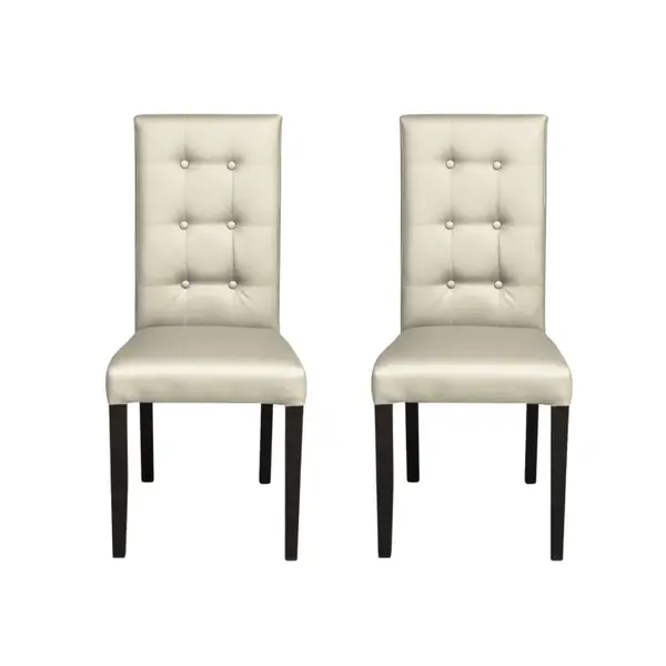 Set 2 scaune living TEO LUX, picioare lemn wenge, piele ecologica crem, 46x60x98 cm