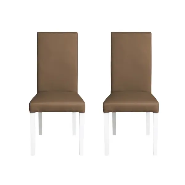 Set 2 scaune living TEO, picioare lemn alb, piele ecologica cappuccino, 46x60x98 cm