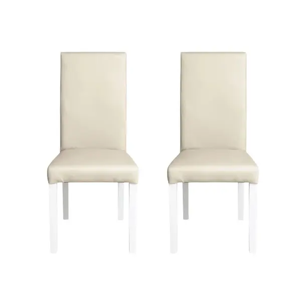 Set 2 scaune living TEO, picioare lemn alb, piele ecologica crem, 46x60x98 cm