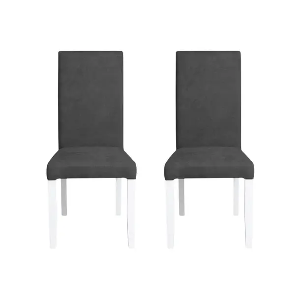 Set 2 scaune living TEO, picioare lemn alb, stofa gri inchis, 46x60x98 cm