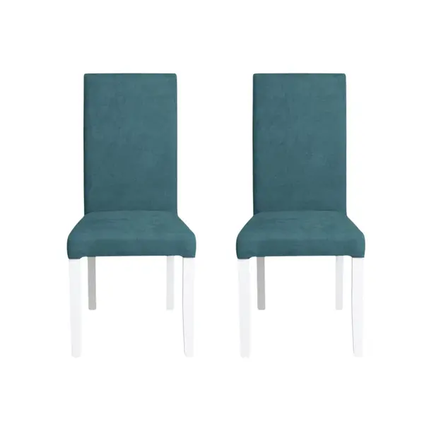 Set 2 scaune living TEO, picioare lemn alb, stofa turcoaz, 46x60x98 cm