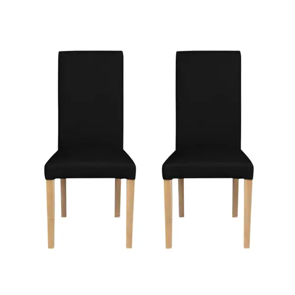 Set 2 scaune living TEO, picioare lemn natur, piele ecologica negru, 46x60x98 cm