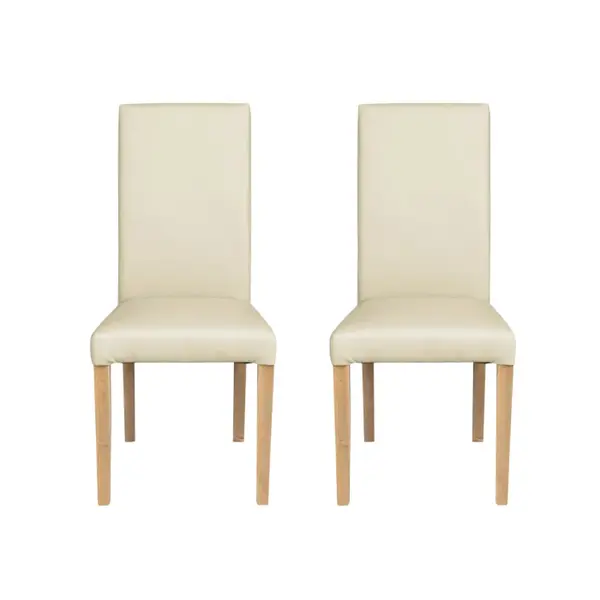Set 2 scaune living TEO, picioare lemn natur, piele ecologica crem, 46x60x98 cm