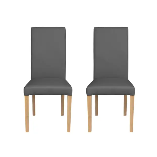 Set 2 scaune living TEO, picioare lemn natur, piele ecologica gri, 46x60x98 cm