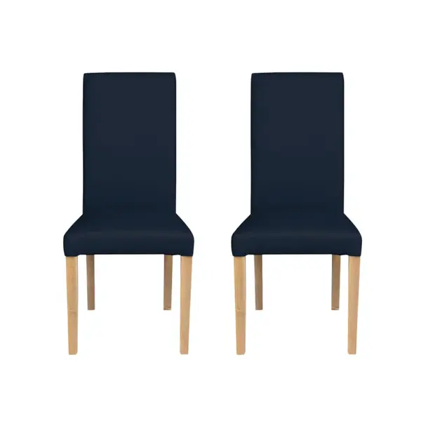 Set 2 scaune living TEO, picioare lemn natur, piele ecologica albastru, 46x60x98 cm