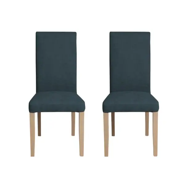 Set 2 scaune living TEO, picioare lemn natur, stofa albastru, 46x60x98 cm
