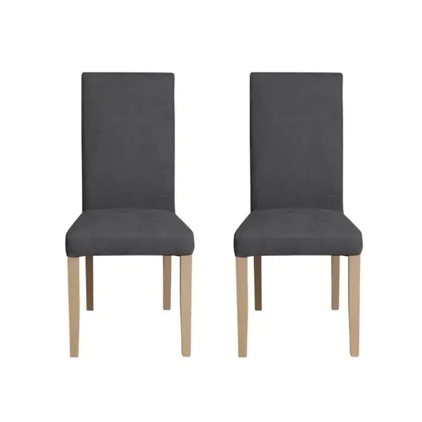 Set 2 scaune living TEO, picioare lemn natur, stofa gri inchis, 46x60x98 cm