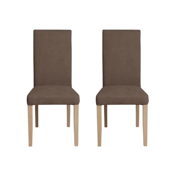 Set 2 scaune living TEO, picioare lemn natur, stofa maro, 46x60x98 cm