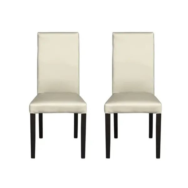 Set 2 scaune living TEO, picioare lemn wenge, piele ecologica crem, 46x60x98 cm