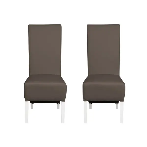Set 2 scaune living VANESSA, picioare lemn alb, piele ecologica gri elefant, 47x60x110 cm