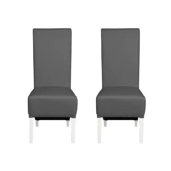 Set 2 scaune living VANESSA, picioare lemn alb, piele ecologica gri, 47x60x110 cm
