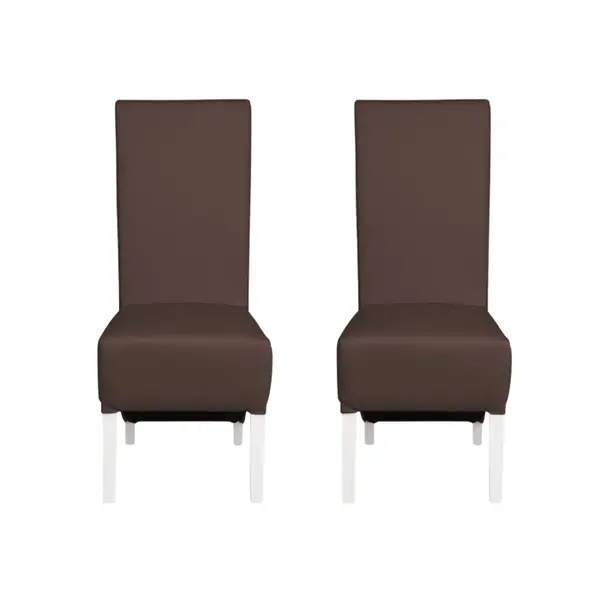 Set 2 scaune living VANESSA, picioare lemn alb, piele ecologica maro deschis, 47x60x110 cm