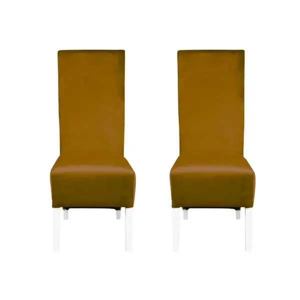 Set 2 scaune living VANESSA, picioare lemn alb, stofa galben, 47x60x110 cm