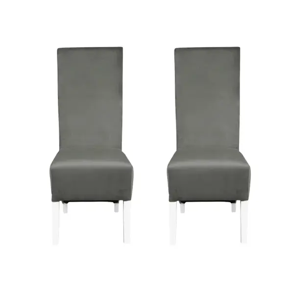Set 2 scaune living VANESSA, picioare lemn alb, stofa gri deschis, 47x60x110 cm