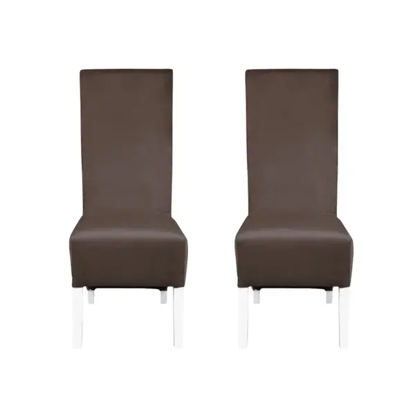 Set 2 scaune living VANESSA, picioare lemn alb, stofa maro, 47x60x110 cm
