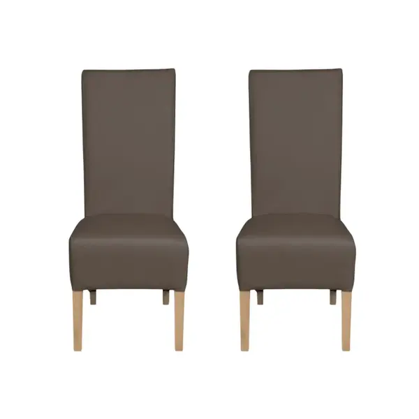Set 2 scaune living VANESSA, picioare lemn natur, piele ecologica gri elefant, 47x60x110 cm