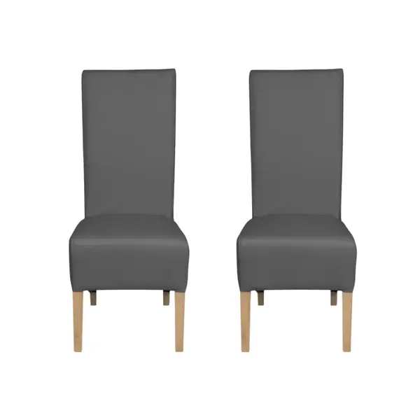 Set 2 scaune living VANESSA, picioare lemn natur, piele ecologica gri, 47x60x110 cm