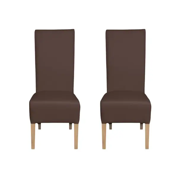 Set 2 scaune living VANESSA, picioare lemn natur, piele ecologica maro deschis, 47x60x110 cm