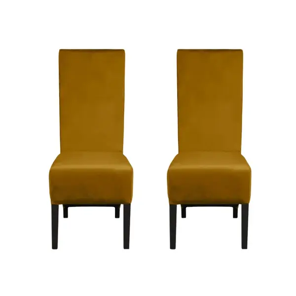 Set 2 scaune living VANESSA, picioare lemn wenge, stofa galben, 47x60x110 cm