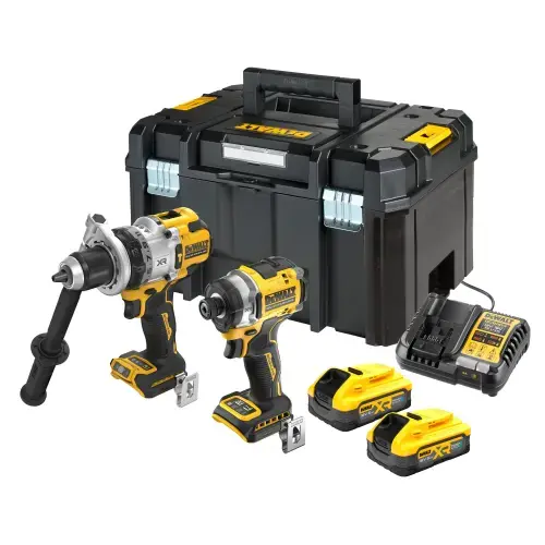 Set 2 scule profesionale pe acumulator DeWALT DCK2200H2T, 18V XR, motor fara perii, masina de gaurit cu percutie DCD1007, masina de insurubat cu impact DCF860, 2x acumulator Li-Ion 5 Ah POWERSTACK, incarcator rapid, cutie transport TSTAK II