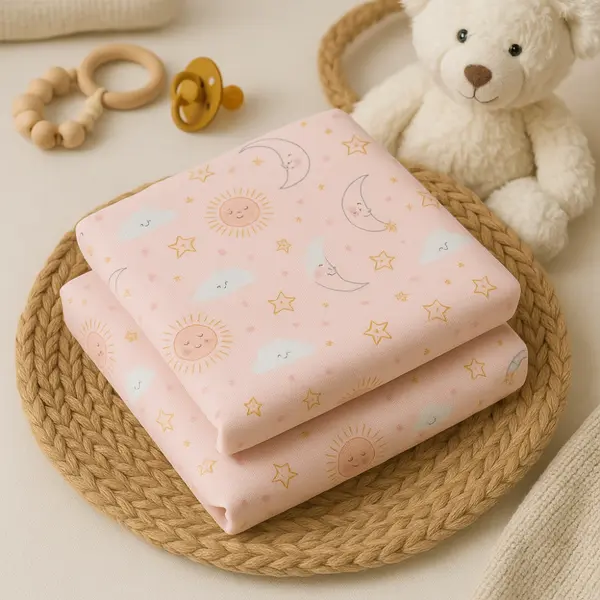 Set 2 scutece din finet pentru bebelusi Happy Skies Rose Moon Stars 70x80 cm