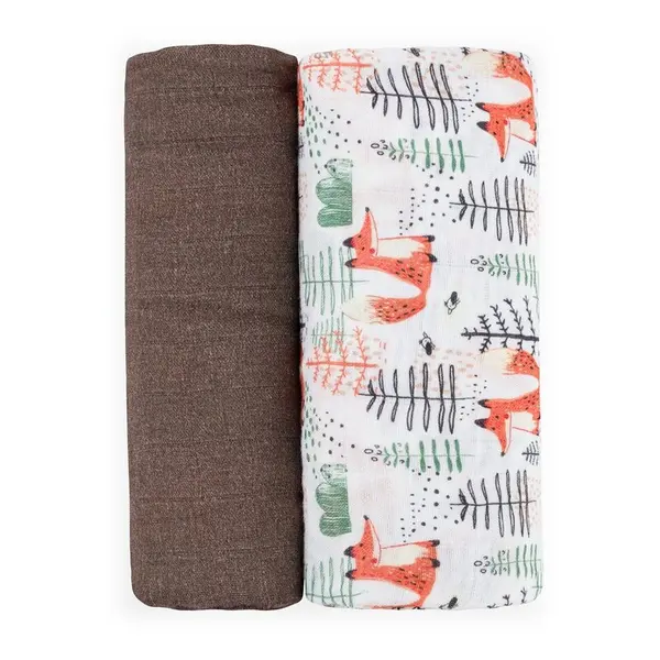 Set 2 scutece, Petite&Mars, Misty, Din muselina de bambus, Hipoalergenice, Dimensiuni mari, 120 x 120 cm, Certificate Oeko Tex Standard 100, Forest Fox